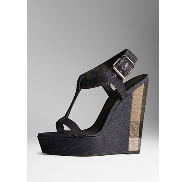 Authentic Burberry denim checkered wedge sandals - Picture 13 of 17